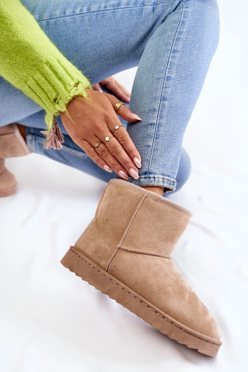 Damskie Ocieplane Botki Śniegowce Jasnobeżowe Virgina