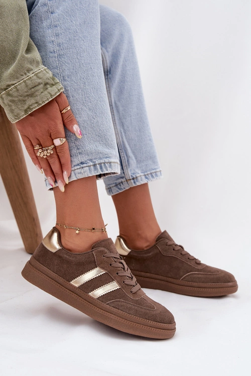 Sneakersy Damskie Zamszowe Na Platformie Brązowe Sylviona