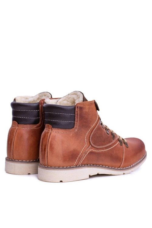 Skórzane Botki Męskie Ocieplane Brązowe Komodo 733