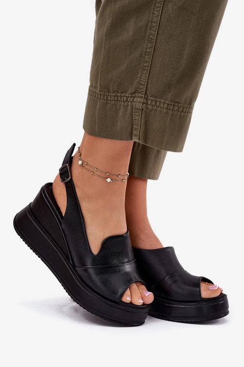 Skórzane Damskie Sandały Na Koturnie Artiker 52C0484 Czarne