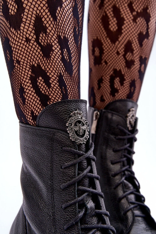 Skórzane Damskie Ocieplane Botki Trapery Czarne Lemar Rehin