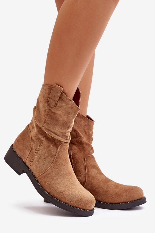 Ocieplane Botki Damskie Z Marszczeniem I Zdobieniem Camel Etteara