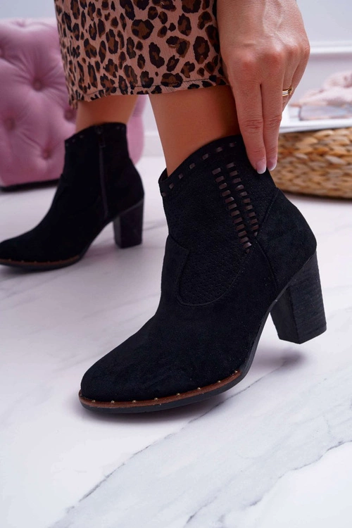 Botki Damskie Na Słupku Zamszowe Czarne Westema