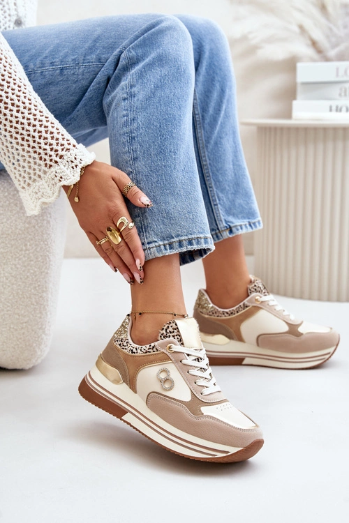 Sneakersy Damskie Na Platformie Beżowe Debizia