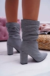 Botki Damskie Na Słupku w Pepitkę Biało Czarne Vibe