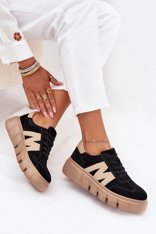 Zamszowe Damskie Sneakersy Na Platformie Vinceza 79561 Czarne