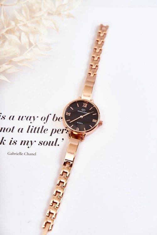 Zegarek Na Bransolecie Giorgio & Dario Z Czarną Tarczą Różowe Złoto