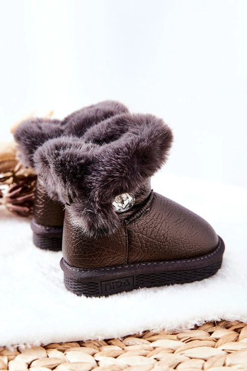 Ocieplane Botki Śniegowce Z Futerkiem Szare Bessie