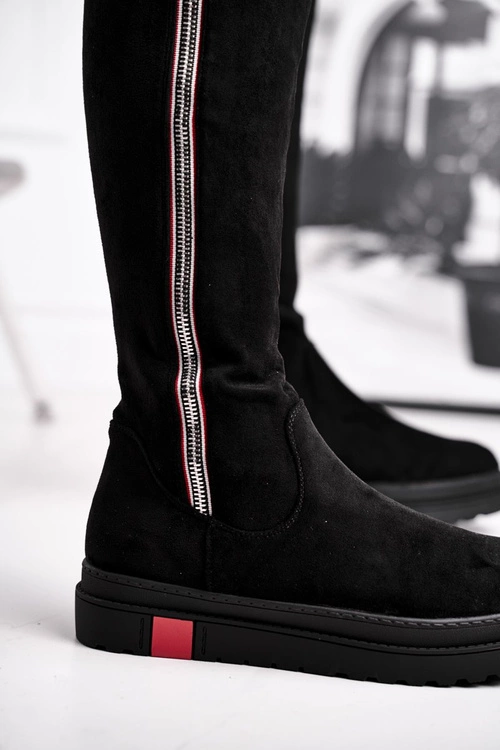 Kozaki Damskie Zamszowe Czarne Melbro