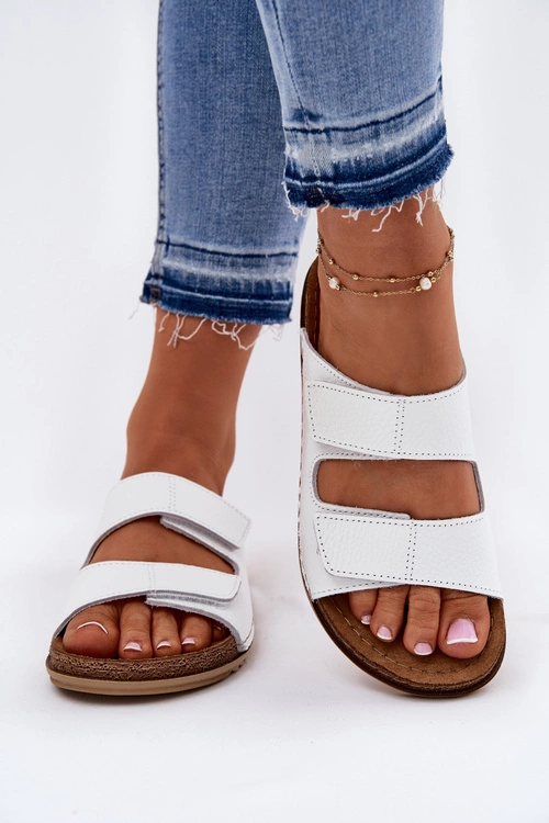 Skórzane Klapki Damskie Inblu AA0005GU Białe