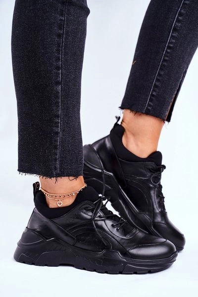 Skórzane Sportowe Buty Sneakersy GOE GG2N3041 Czarne