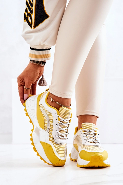 Sportowe Buty Sneakersy Żółto-Białe Revenge