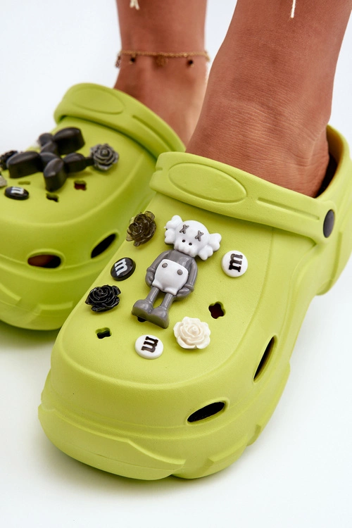 Piankowe Damskie Lekkie Klapki Na Masywnej Podeszwie Limonkowe Matirra