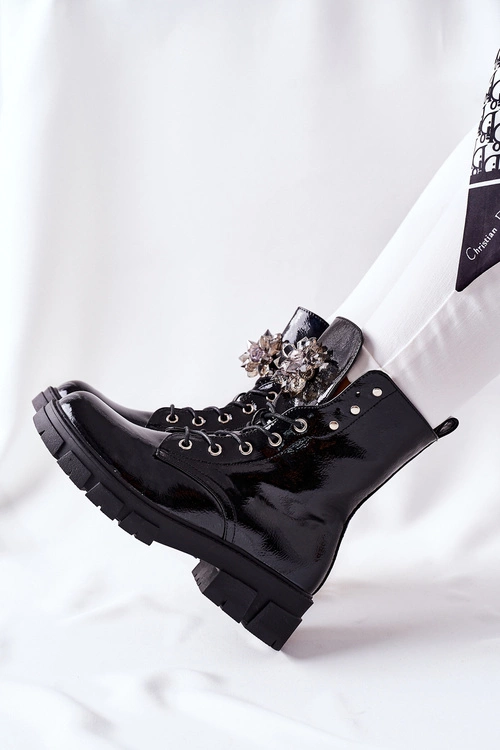 Botki Damskie Trapery Czarne Kryształy Tweten