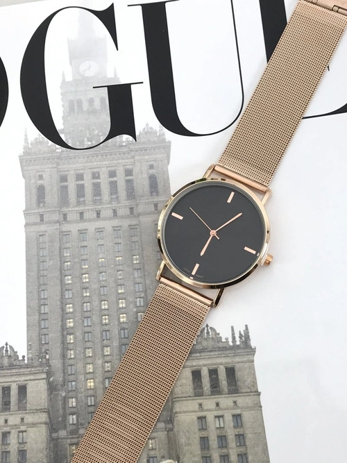 Damski Zegarek Michael John Lyssa Złota Bransoleta / Czarna Tarcza