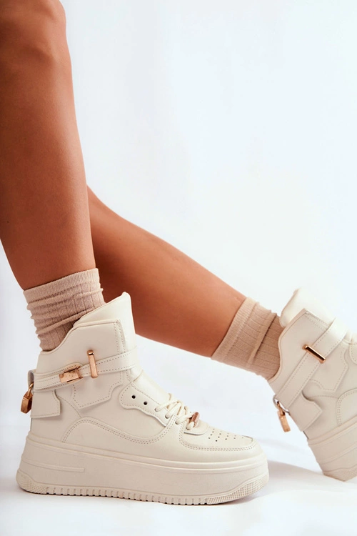 Damskie Ocieplane Wysokie Buty Sportowe Beżowe Lexa