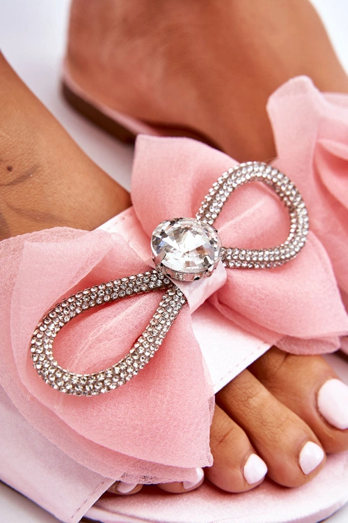 Damskie Klapki Z Kokardą I Cyrkoniami Różowe Jolene