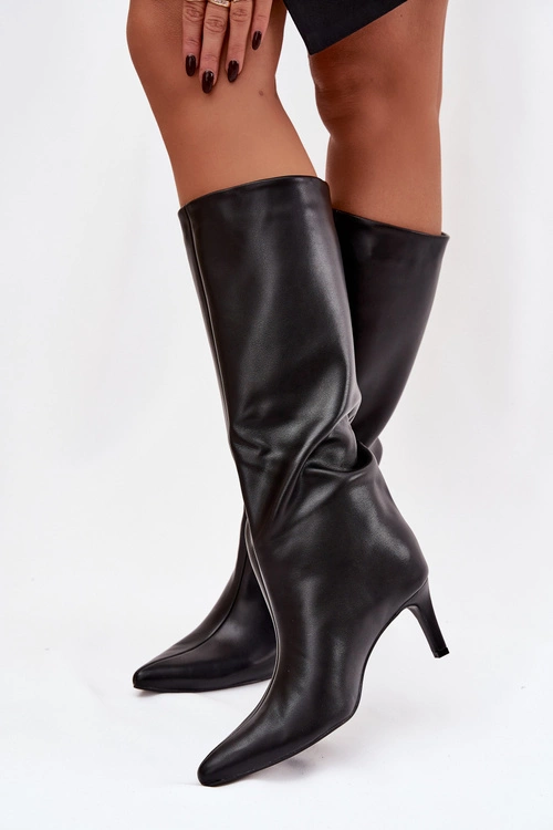 Kozaki Damskie Wsuwane Na Szpilce Z Przeszyciem Czarne Olyvia