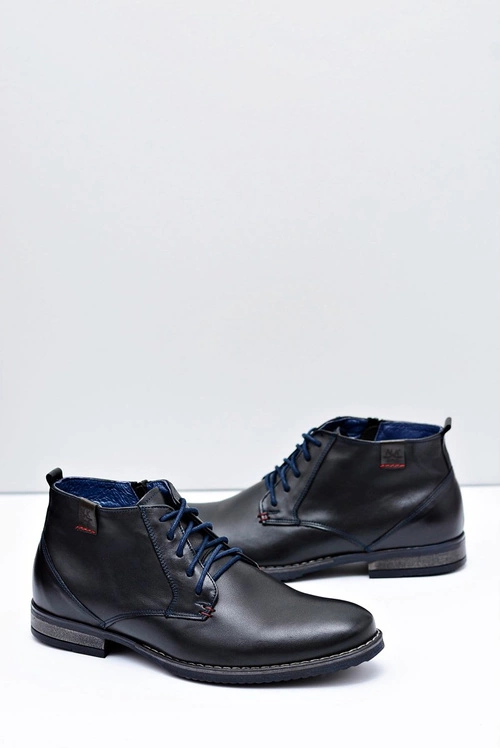 Botki Męskie Czarne Skórzane Buty Nikopol 672