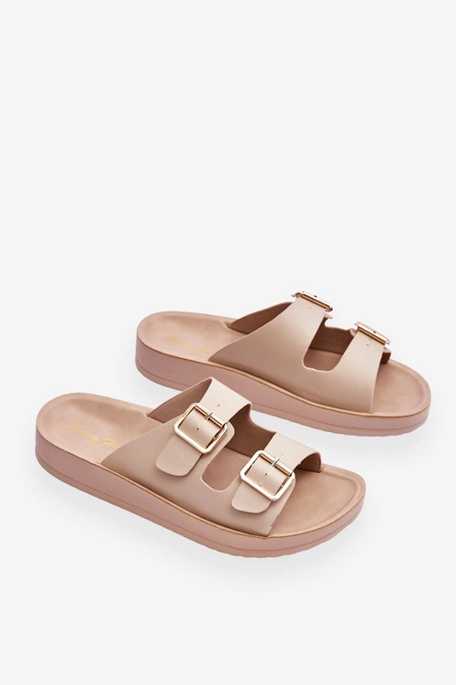 Damskie Klapki Na Platformie Z Paskami Beżowe Clever