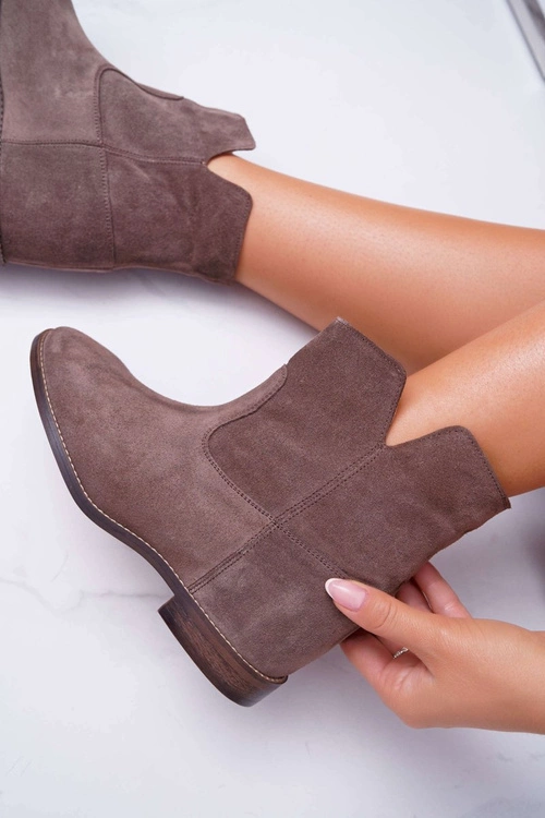 Botki Damskie Ukryty Koturn Płaski Obcas Cappuccino Ciemne Nicole 2419