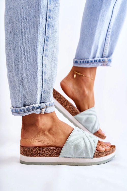 Damskie Zamszowe Klapki Na Masywnej Platformie Zielone Heritta