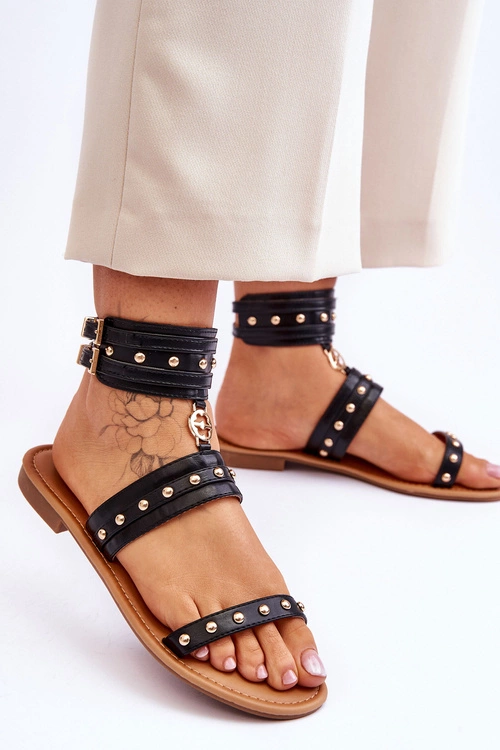 Wyjątkowe Sandały Damskie Z Ćwiekami Czarne Selina