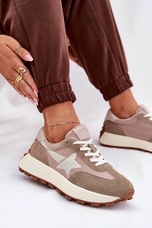 Zamszowe Buty Sportowe Damskie Na Platformie Vinceza 66720 Beżowe