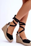 Wiązane Sandały Na Wysokim Koturnie Czarne Lendy