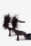 Sandały Na Szpilce Z Piórami Czarne Caelina
