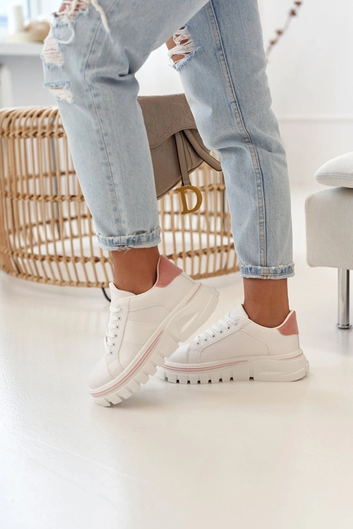 Damskie Sneakersy Na Platformie Biało Różowe Riri