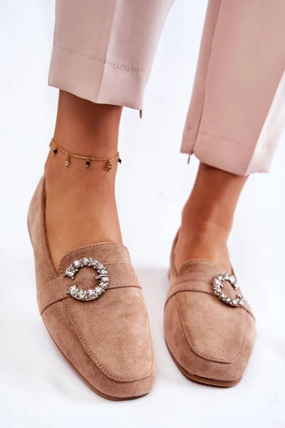 Klasyczne Zamszowe Mokasyny Ciemnobeżowe Halla