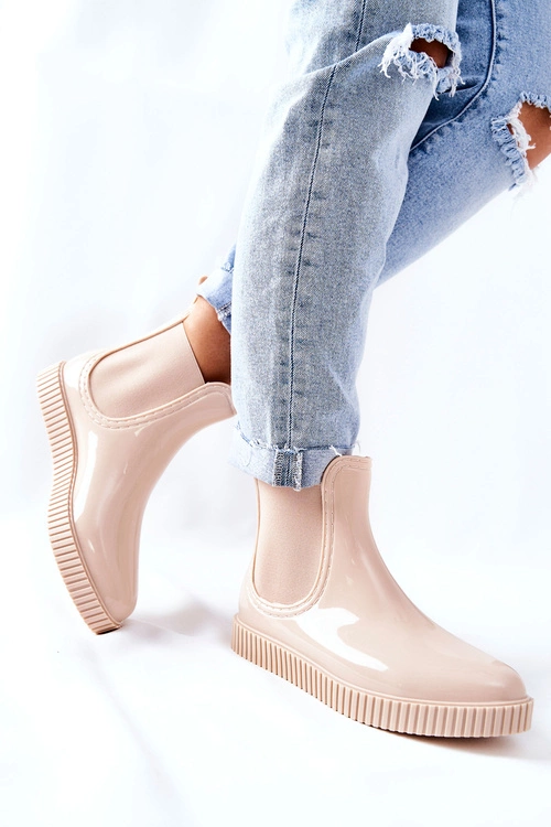 Błyszczące Kalosze Na Platformie Beżowe Waterfall