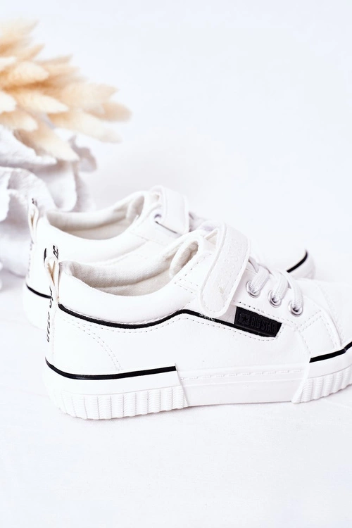 Dziecięce Skórzane Trampki Na Rzep BIG STAR HH374028 Białe