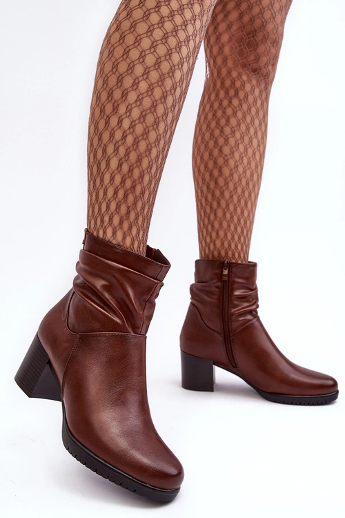 Damskie Marszczone Botki Na Słupku Brązowe Liriam