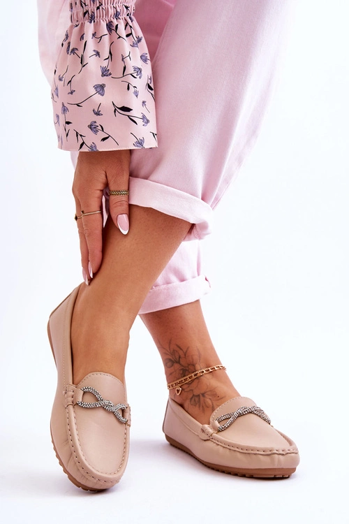 Damskie Wsuwane Mokasyny Z Błyszczącą Ozdobą Beżowe This Moment