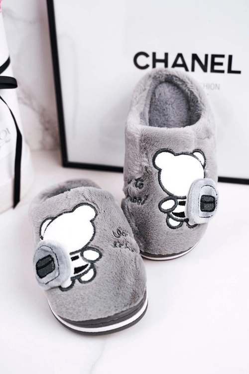 Dziecięce Klapki Papcie Z Misiem Szare Go To School