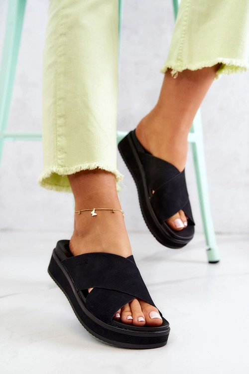 Skórzane Damskie Klapki Big Star JJ274721 Czarne