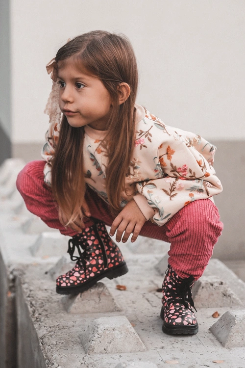 Ocieplane Botki Dziecięce Na Suwak Czarno-Różowe Dolida