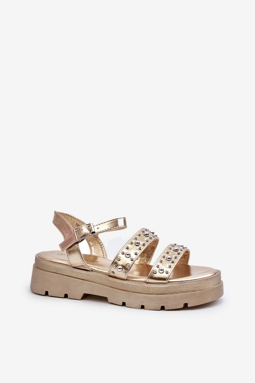 Damskie Zdobione Sandały Eko Skóra Złote Arcida