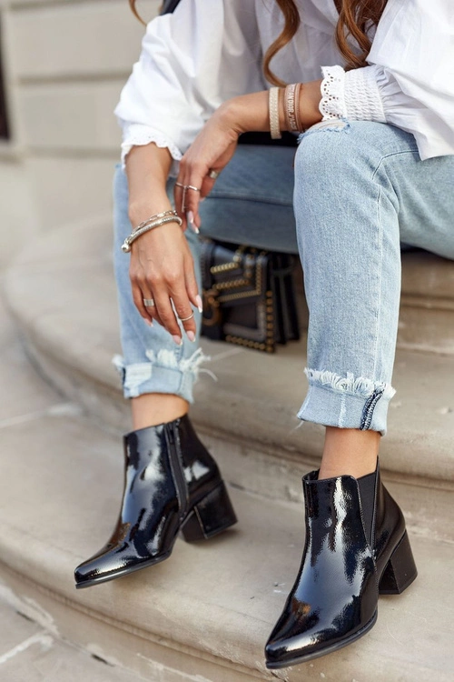 Botki Damskie Sergio Leone Sztyblety Lakierowane Czarne BT621