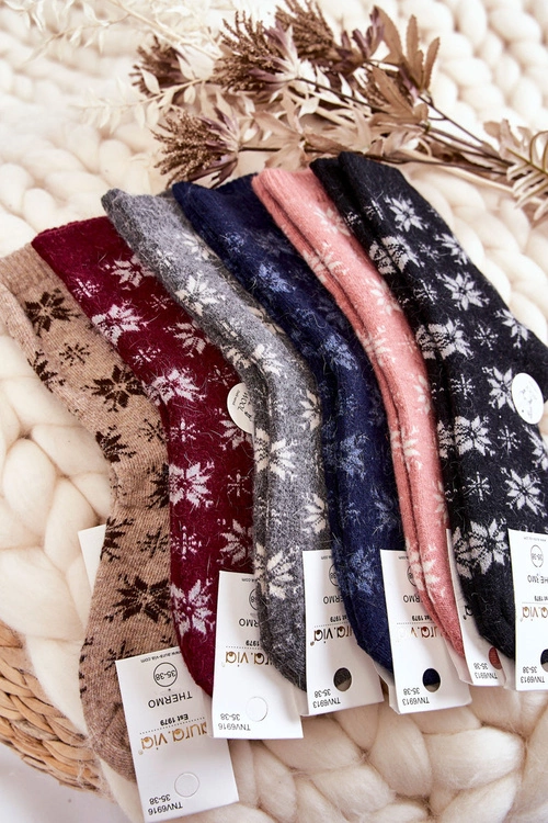 Damskie Wełniane Skarpetki W Śnieżynki Beżowe