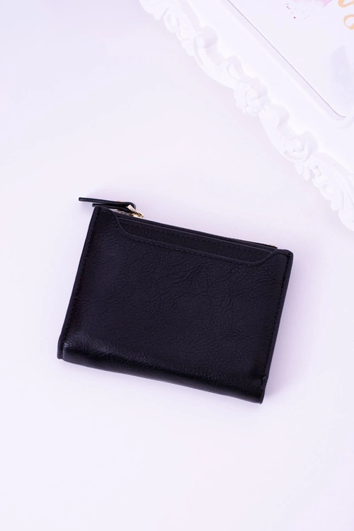 Mały Czarny Portfel Damski Złoty Zamek