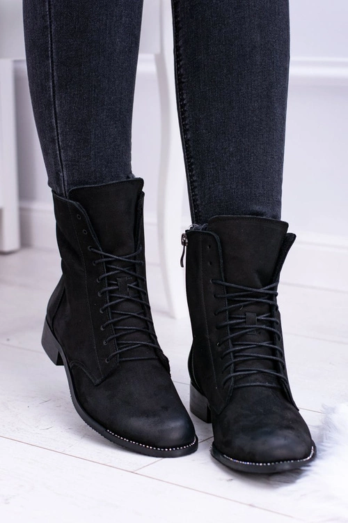 Skórzane Czarne Damskie Botki The Island