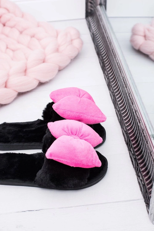 Czarne Damskie Klapki Lu Boo Duże Różowe Kokardy Floppy