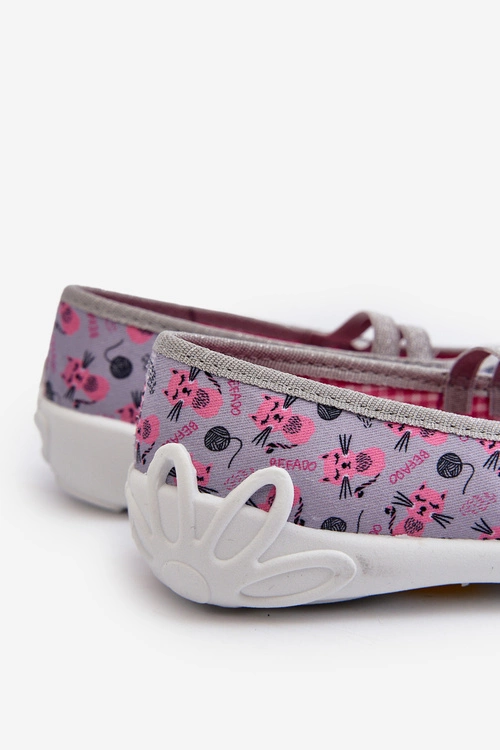 Kapcie Baleriny Dla Dziewczynki W Kotki 116Y327 Szaro-Różowe