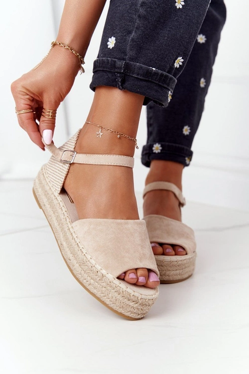 Sandały Na Platformie Z Plecionką Beżowe Megara