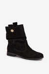 Skórzane Zamszowe Botki Damskie Z Marszczeniem Ocieplane Zazoo 4210 Czarne