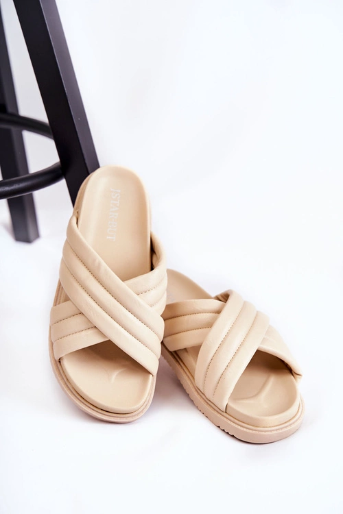 Klasyczne Damskie Klapki Skórzane Beżowe Daron