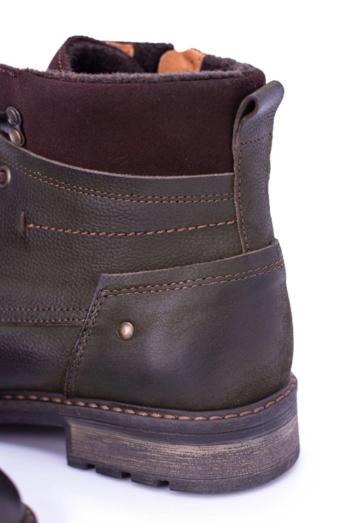 Neex Oliwkowe Skórzane Ocieplane Męskie Botki Kobe